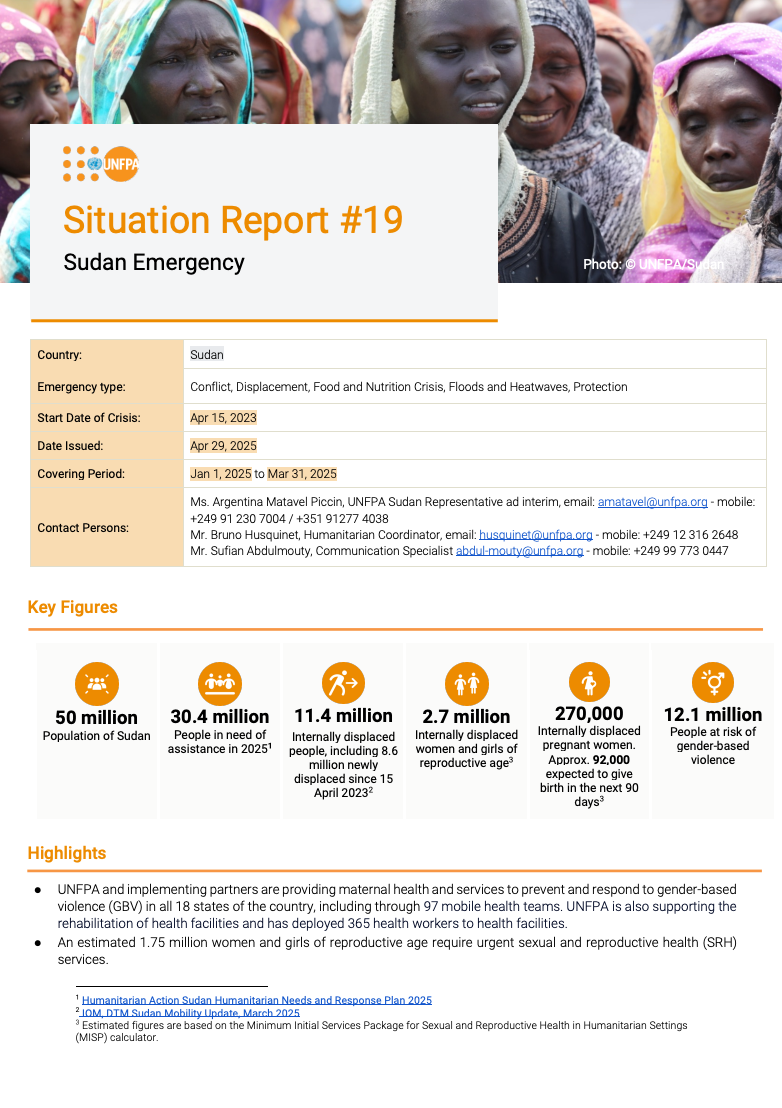UNFPA Sudan Situation Report #19 - March 2025