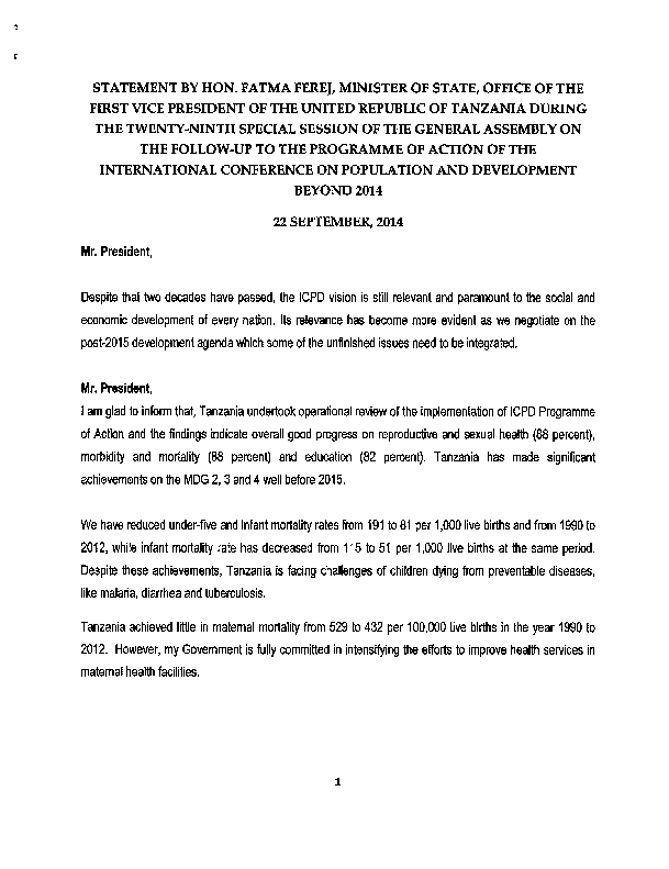 Statement from UNGASS &amp; GA Agenda Item 13b: Tanzania