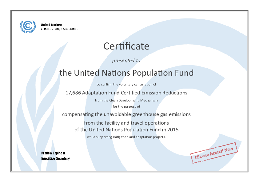 Certificate Offsets UNFPA 2015