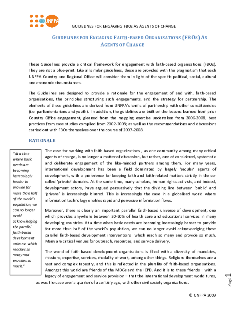 Guidelines for Engaging Faith-based Organisations (FBO) as Agents of Change